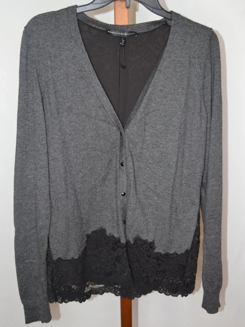 White House Black Market Women’s Large Grey Colorblock Lace Back Cardigan